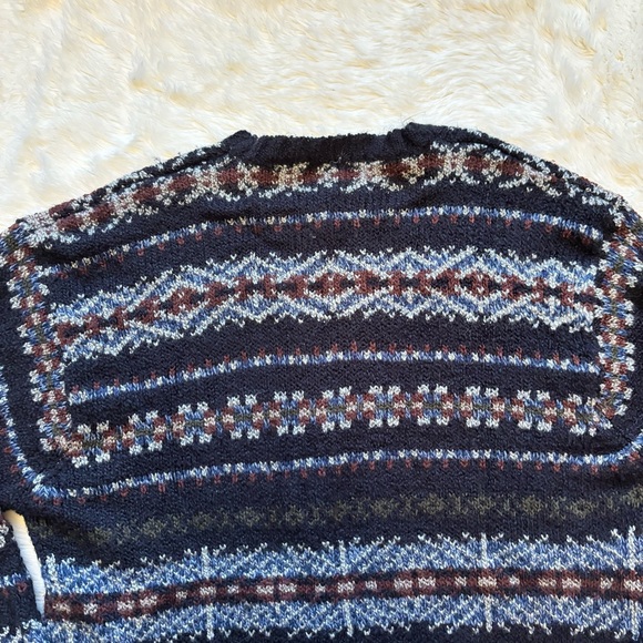 Vintage Northern Isles Blue & Brown Medium Knit Fair Isle Sweater Mens XL - Picture 7 of 7